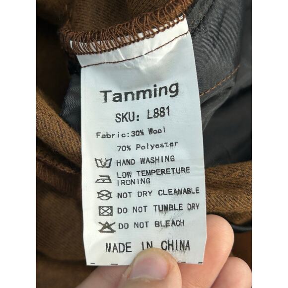 Tanming Trouser Pants Size 2XL Brown Wool Blend Wide Leg Cropped Officecore - Picture 7 of 10